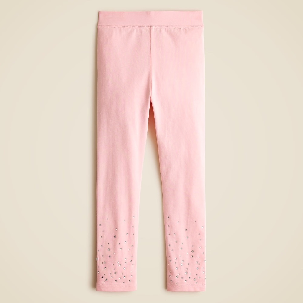 New J.Crew Girls' pink everyday leggings with hotfix crystals Sz 10